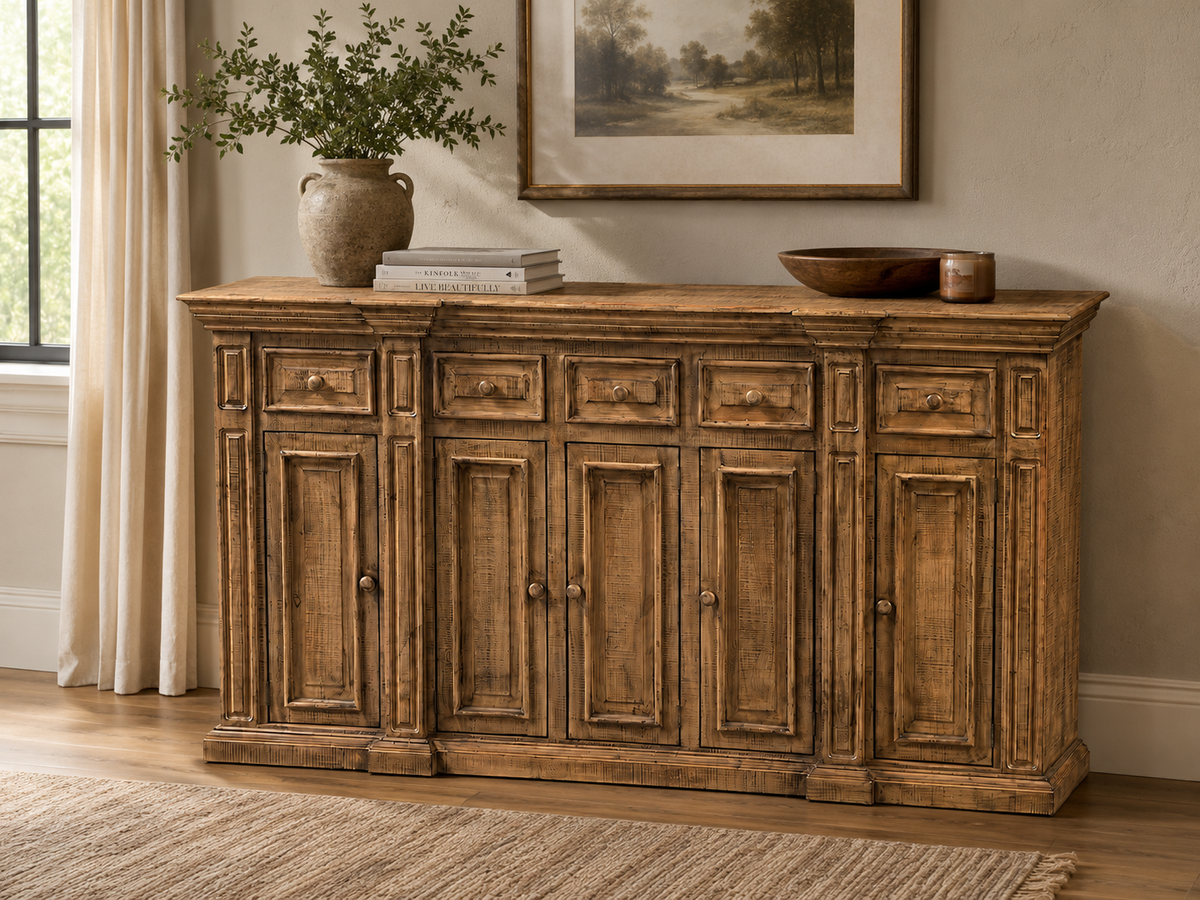 Rustic Brown Farmhouse 80-Inch Sideboard Cabinet | BEL Furniture
