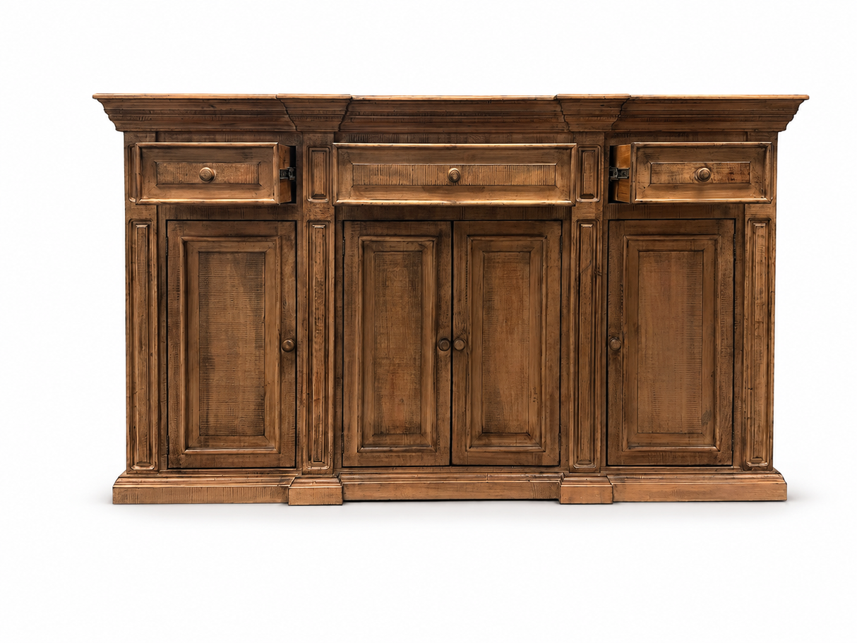 Rustic Solid Wood 75" Buffet Server in Distressed Honey Brown