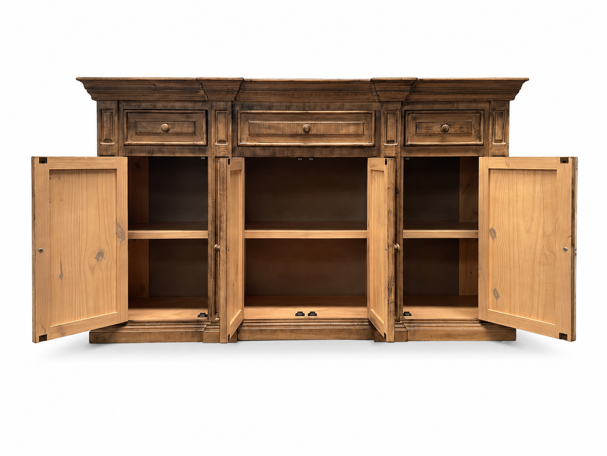 Rustic Solid Wood 75" Buffet Server in Distressed Honey Brown