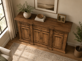 Rustic Solid Wood 75" Buffet Server in Distressed Honey Brown