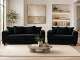 Contemporary Black Corduroy Fabric 2-Piece Sofa and Loveseat Set