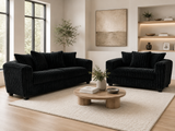 Contemporary Black Corduroy Fabric 2-Piece Sofa and Loveseat Set