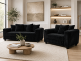 Contemporary Black Corduroy Fabric 2-Piece Sofa and Loveseat Set