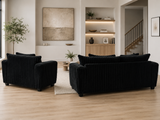 Contemporary Black Corduroy Fabric 2-Piece Sofa and Loveseat Set