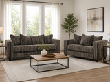 Contemporary Chocolate Corduroy Fabric 2-Piece Sofa and Loveseat Set