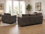 Contemporary Chocolate Corduroy Fabric 2-Piece Sofa and Loveseat Set