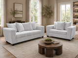 Modern Light Gray Ribbed Plush Fabric 2-Piece Sofa and Loveseat Set