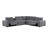 Amelia Charcoal Corduroy Fabric Power Reclining Sectional with Storage Console & Bluetooth Speakers