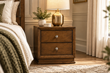Dark Oak Brown 2-Drawer Nightstand with Antique Silver Hardware