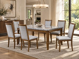 Brown 7-Piece Rectangular Dining Set with Gray Marble-Look Top