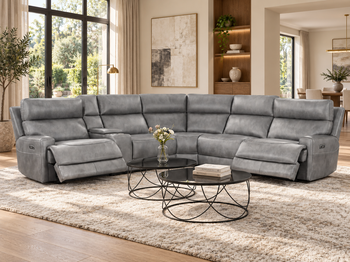 Gray 6-Piece Power Reclining Sectional with Storage Console