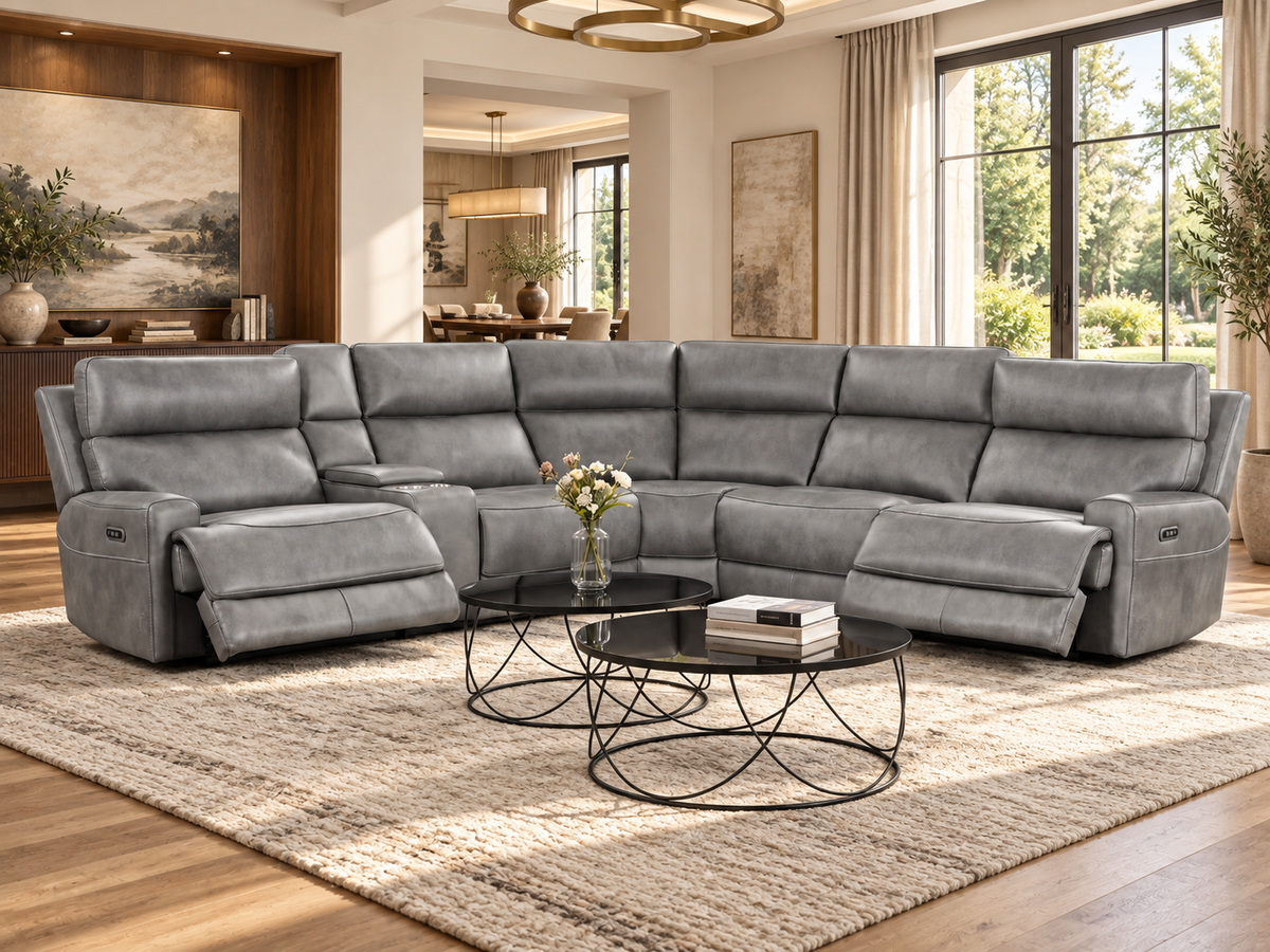 Gray 6-Piece Power Reclining Sectional with Storage Console