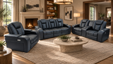 Black Contemporary Air Leather 3-Piece Power Reclining Living Room Set with Console, Cup Holders & USB