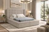 Beige Bouclé Tufted Upholstered Storage Bed with USB