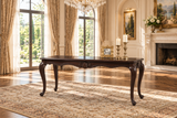 Traditional Dark Brown Sofa Table with Wood Top, Ornate Scrollwork & Curved Legs