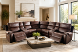 Dark Brown Power Reclining Sectional with Nailhead Trim & Wireless Charging