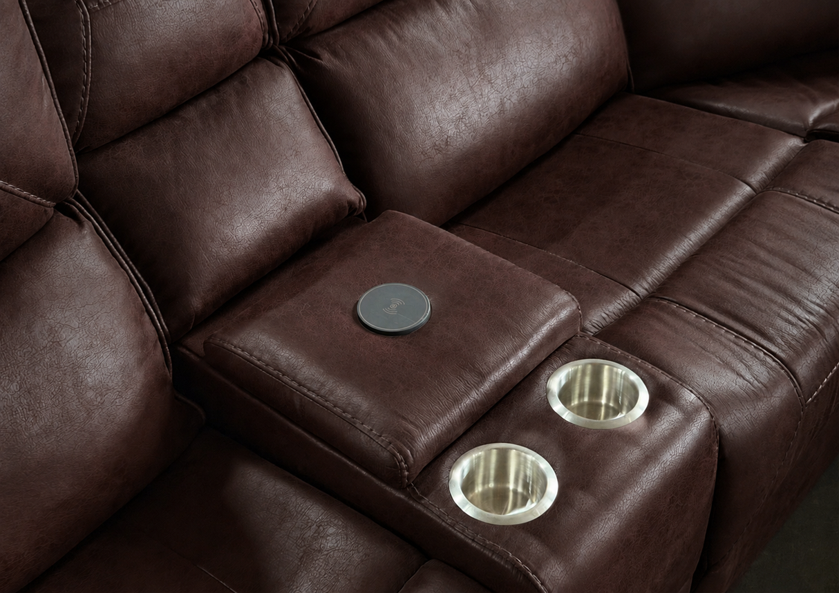 Dark Brown Power Reclining Sectional with Nailhead Trim & Wireless Charging