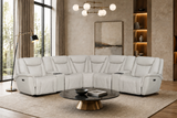 Light Gray 7-Piece Top Grain Leather Dual-Power Reclining Sectional with Wireless Charging