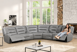 Modern Gray Top Grain Leather Power Reclining Sectional with Console & Cup Holders
