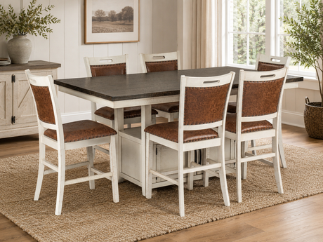 Brookhaven Two-Tone Counter Height Dining Set with Storage & 6 Upholstered Stools