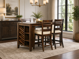 Cottage Dark Espresso 5-Piece Counter Height Pub Dining Set with Storage & Wine Rack