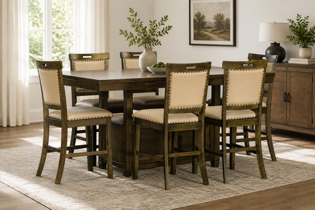 Marcel Rustic Brown 7-Piece Counter Height Dining Set with Storage