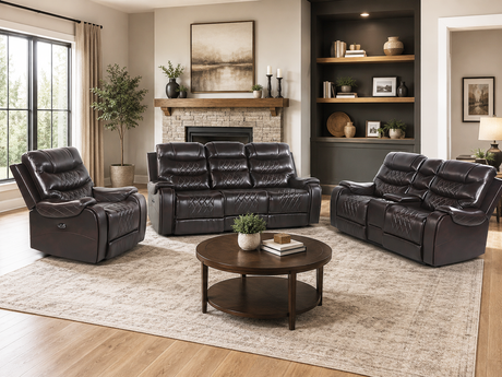 Dark Brown 3-Piece Living Room Set - Power Reclining Sofa, Power Recliner & Stationary Loveseat