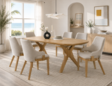 Oak Sculptural Trestle 7-Piece Dining Set with Latte Upholstered Chairs