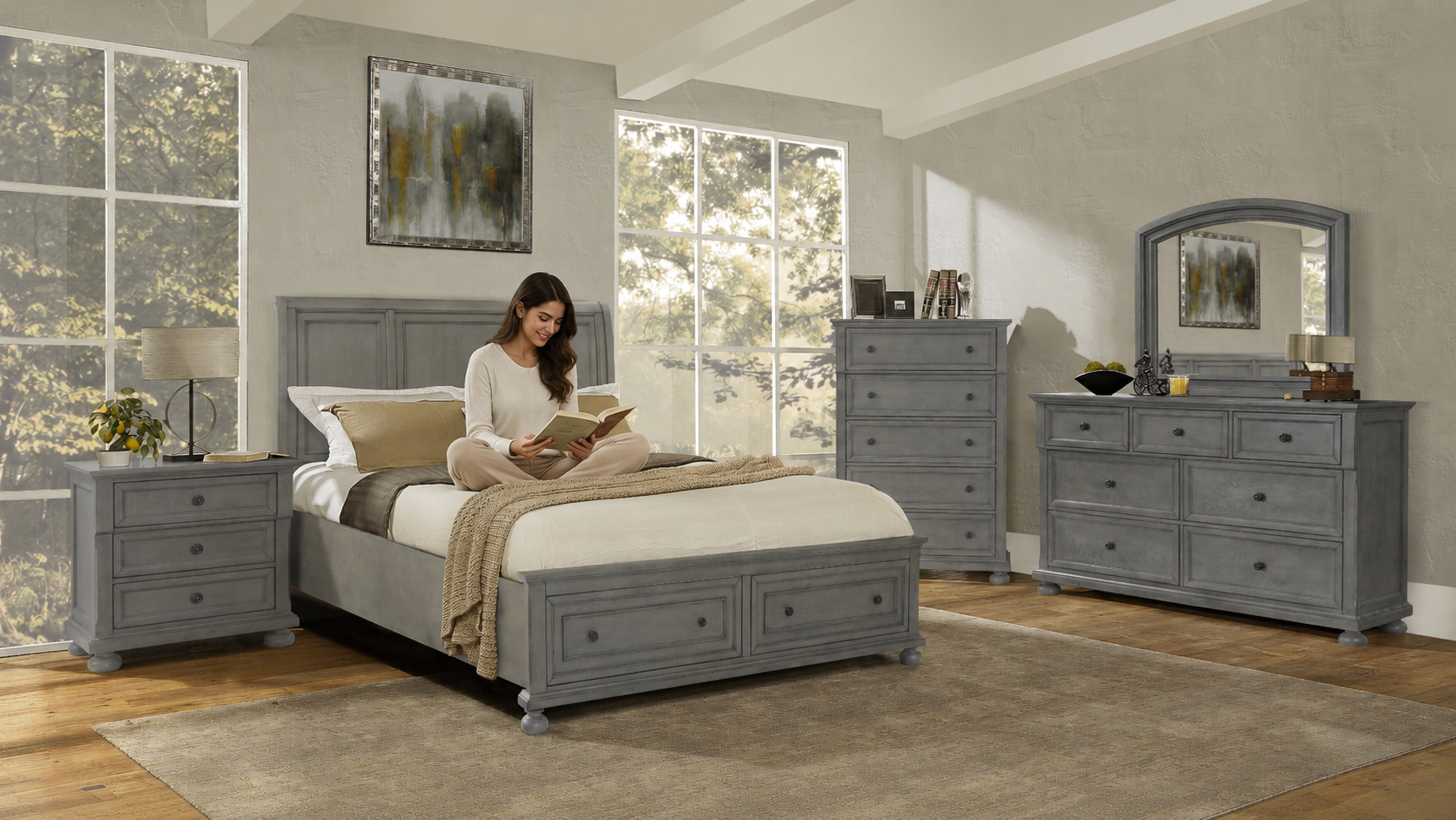 Gray 6-Piece Panel Storage Bedroom Set
