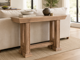 Rustic Brown Farmhouse Sofa Table with Pedestal Base Design