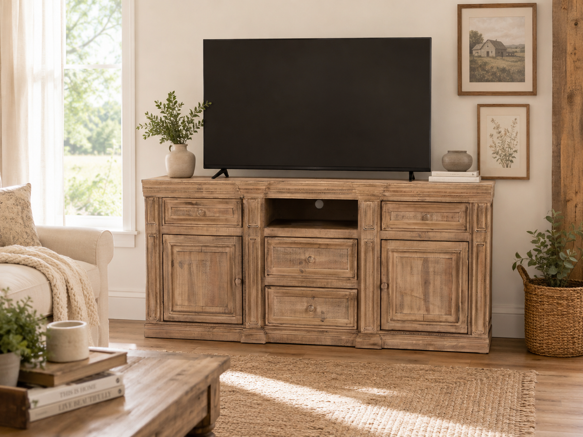 Rustic Brown Farmhouse 80 Inch TV Stand with Storage Console Design