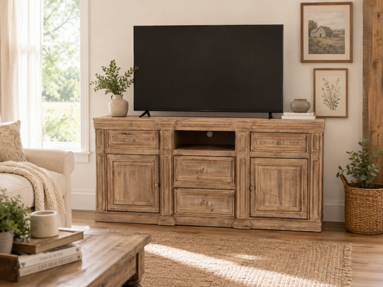 Rustic Brown Farmhouse 80 Inch TV Stand with Storage Console Design