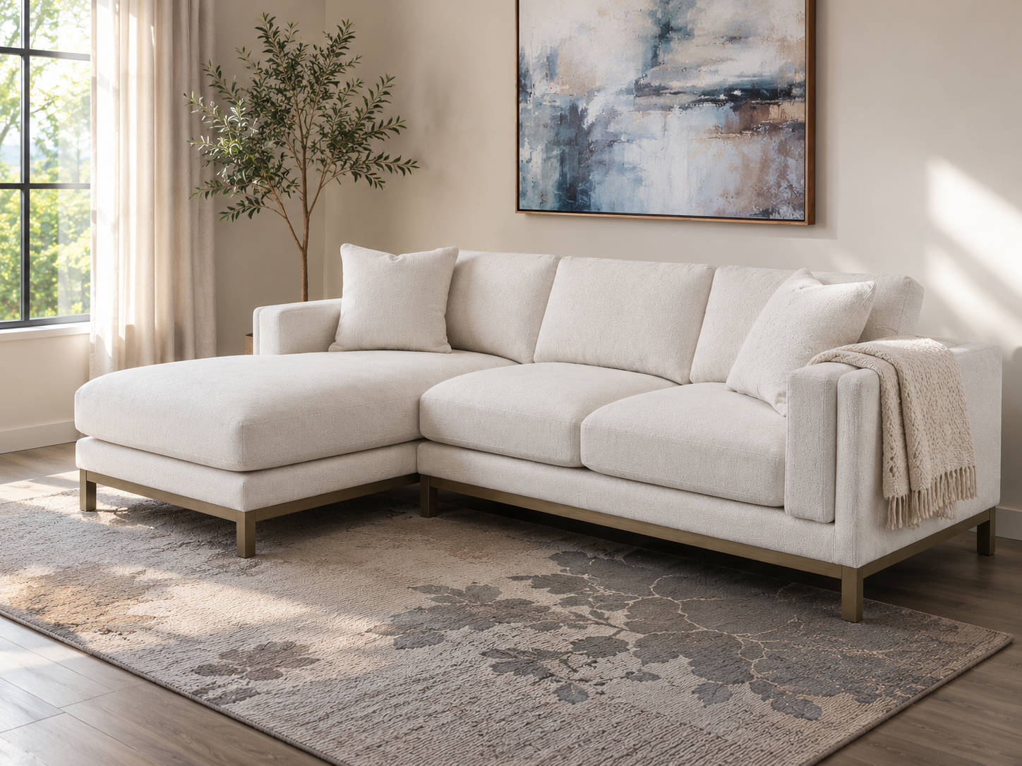 Geneva - Boucle Upholstered Sectional Chaise Sofa - Sand