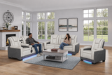 Gray Two-Tone Power Reclining Living Room Set with Power Headrests, LED Lighting, Console Storage, Bluetooth Speakers & USB Charging