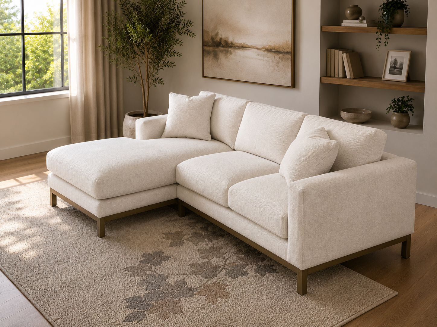 Geneva - Boucle Upholstered Sectional Chaise Sofa - Sand