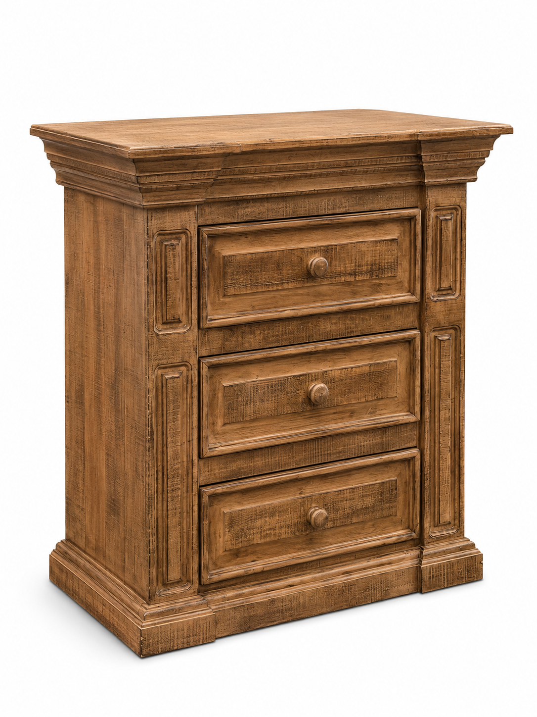Traditional Rustic Natural Wood 6 Piece Bedroom Set with Panel Bed, Dresser, Mirror & Nightstand