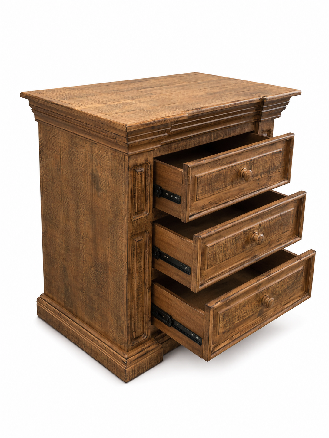 Traditional Rustic Natural Wood 6 Piece Bedroom Set with Panel Bed, Dresser, Mirror & Nightstand