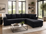 Modern Black Ribbed 2 Piece L-Shaped Sectional Sofa with LAF Sofa, RAF Chaise & Plush Channel Design