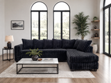 Modern Black Ribbed 2 Piece L-Shaped Sectional Sofa with LAF Sofa, RAF Chaise & Plush Channel Design