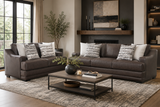Transitional Dark Brown 2 Piece Sofa and Loveseat Set with Flared Arms & Reversible Cushions