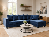 Navy Blue Ribbed 2-Piece Sectional with LAF Sofa and RAF Chaise