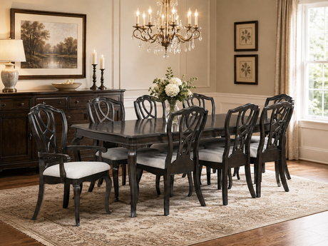 9-Piece Traditional Dining Set in Espresso (Table + 8 Upholstered Chairs)