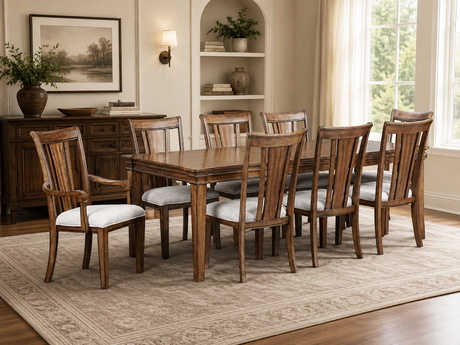 9-Piece Brown Extendable Dining Room Set with Upholstered Chairs