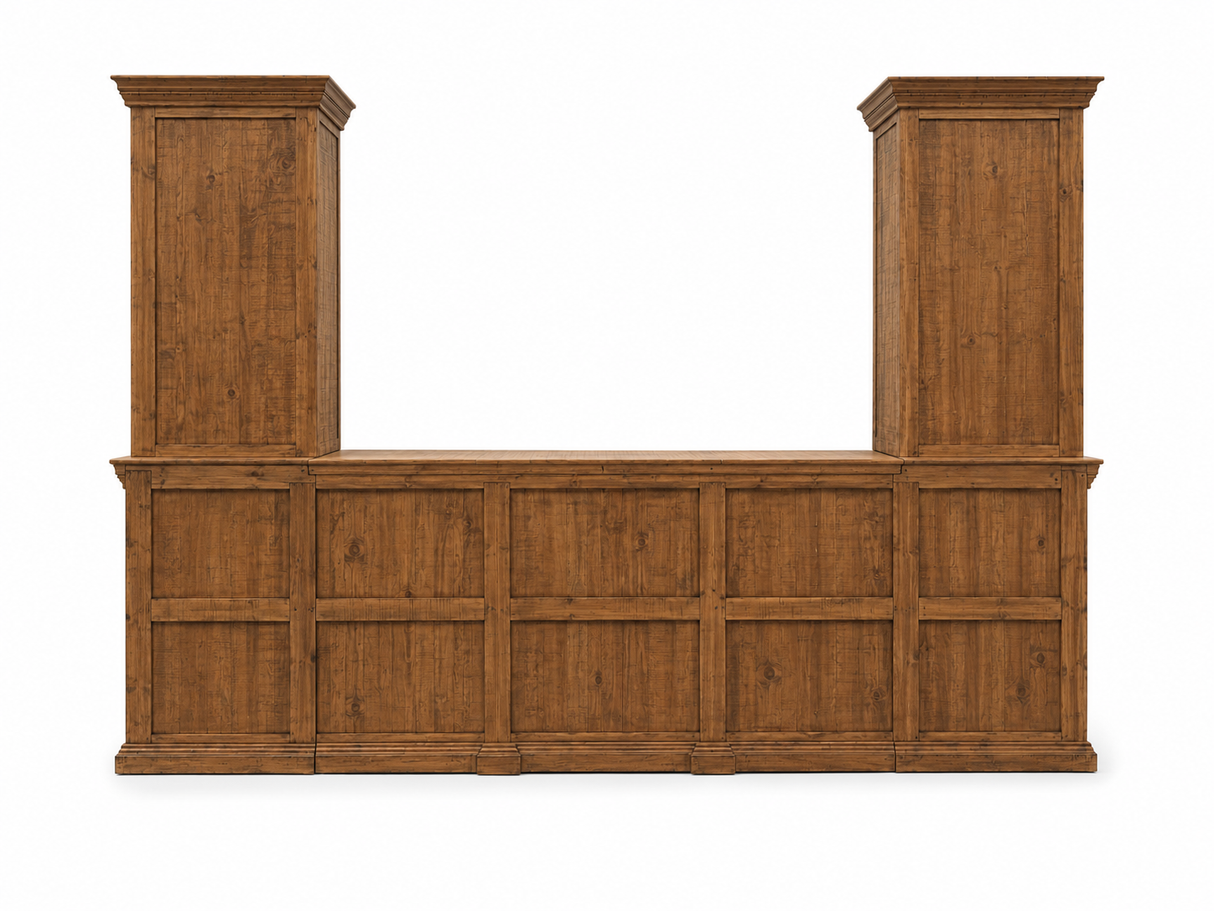 Rustic Brown 3-Piece Entertainment Wall Unit with Bookcase Piers & Storage Console