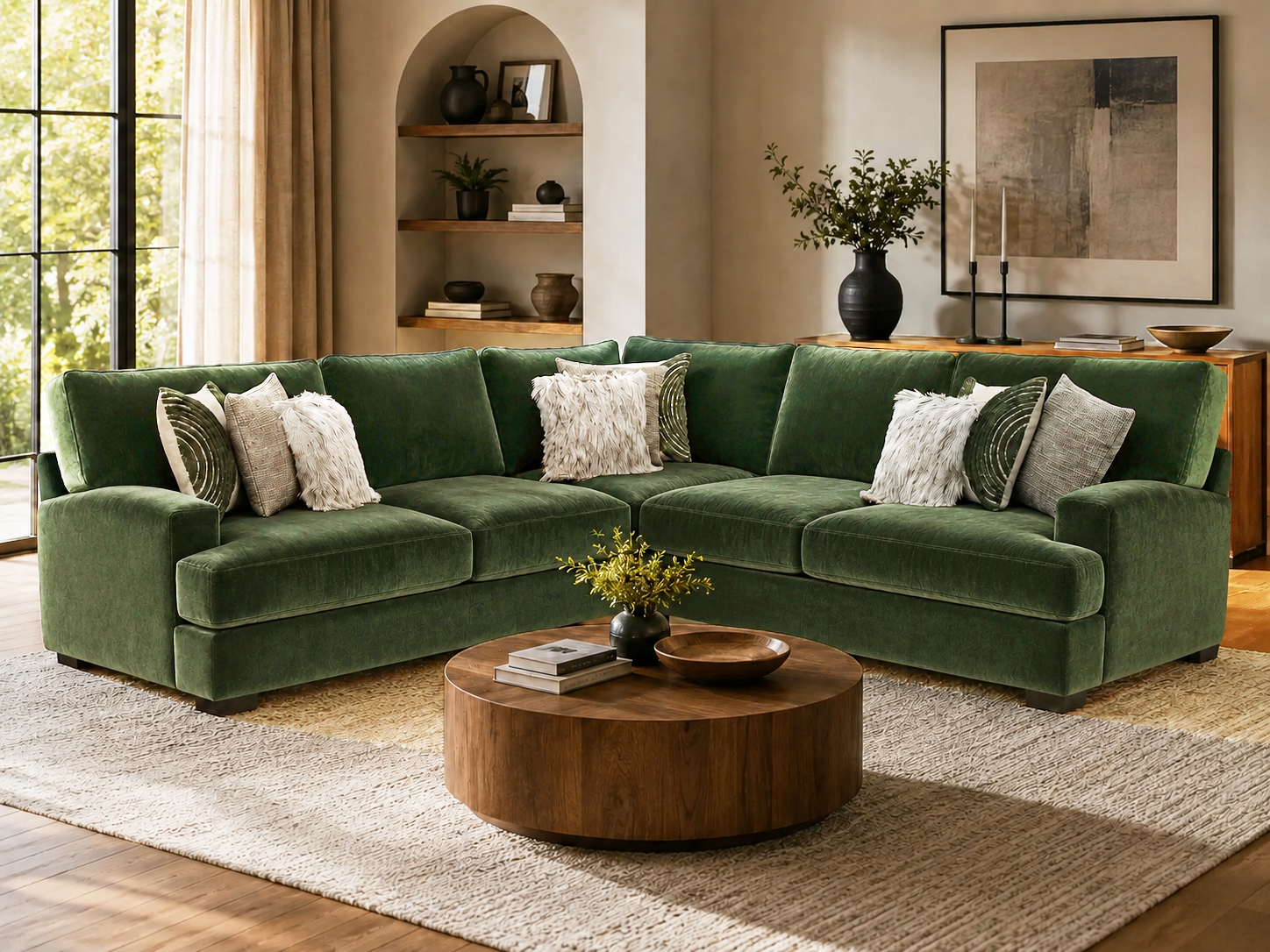 Corinthian Emerald Plush 2-Piece Sectional Sofa