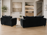 Contemporary Black Corduroy Fabric 2-Piece Sofa and Loveseat Set