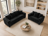 Contemporary Black Corduroy Fabric 2-Piece Sofa and Loveseat Set