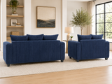 Contemporary Navy Blue Corduroy Fabric 2-Piece Sofa and Loveseat Set
