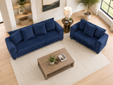 Contemporary Navy Blue Corduroy Fabric 2-Piece Sofa and Loveseat Set
