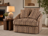 Contemporary Brown Geometric Pattern Fabric Swivel Chair